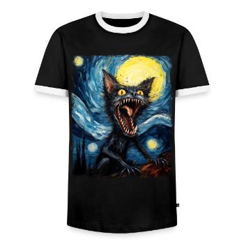 El Chupacabra Crypto Cryptozoology Starry Night G - Men's Ringer Shirt - black/white - Front - AI Model Female 172 light (172cm) & AI Model Male 178 light (178cm)