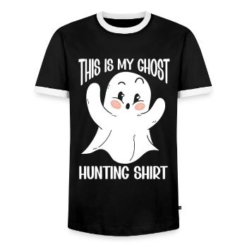 C’est ma chemise de chasse aux fantômes Chasseur paranormal - T-shirt contrasté Homme - noir/blanc - Devant - AI Model Female 172 light (172cm) & AI Model Male 178 light (178cm)