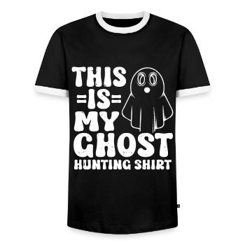 C’est ma chemise de chasse aux fantômes Chasseur paranormal - T-shirt contrasté Homme - noir/blanc - Devant - AI Model Female 172 light (172cm) & AI Model Male 178 light (178cm)