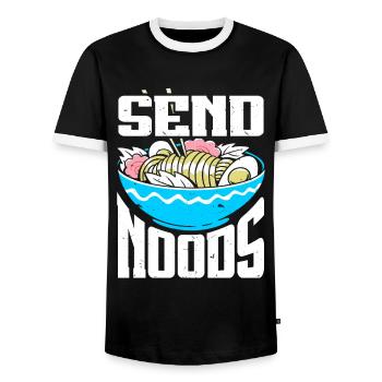 Send Noods Funny Japanese Ramen Noodle - Men's Ringer Shirt - black/white - Front - AI Model Female 172 light (172cm) & AI Model Male 178 light (178cm)