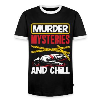 Murder Mystery Dinner, Murder Mystery Dinner - Men's Ringer Shirt - black/white - Front - AI Model Female 172 light (172cm) & AI Model Male 178 light (178cm)