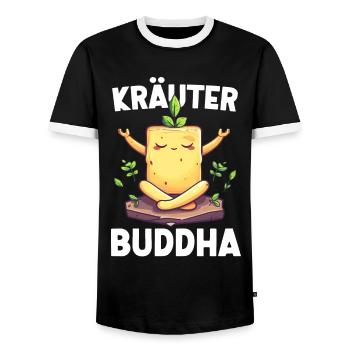 KräuterBuddha Beurre aux herbes Méditation Yoga amusante - T-shirt contrasté Homme - noir/blanc - Devant - AI Model Female 172 light (172cm) & AI Model Male 178 light (178cm)
