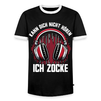 I can't hear you, I'm gaming - Men's Ringer Shirt - black/white - Front - AI Model Female 172 light (172cm) & AI Model Male 178 light (178cm)
