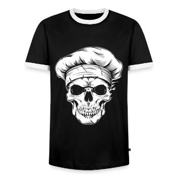 Chef Totenkopf Koch - Men's Ringer Shirt - black/white - Front - AI Model Female 172 light (172cm) & AI Model Male 178 light (178cm)