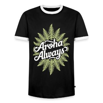 Aroha Always New Zeland Keepsakes - Men's Ringer Shirt - black/white - Front - AI Model Female 172 light (172cm) & AI Model Male 178 light (178cm)