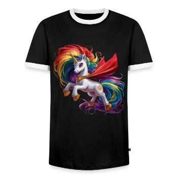Lustiges Einhorn als Held für einen Superheld - Männer Kontrast-T-Shirt - Schwarz/Weiß - Vorne - AI Model Female 172 light (172cm) & AI Model Male 178 light (178cm)