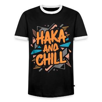 Haka And Chill New New Zealand Souvenir - T-shirt contrasté Homme - noir/blanc - Devant - AI Model Female 172 light (172cm) & AI Model Male 178 light (178cm)