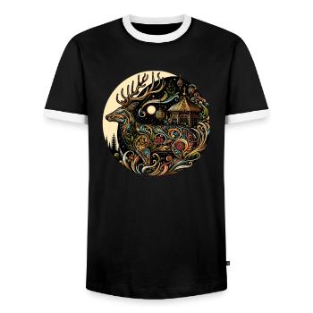 Fantaisie de cerf coloré - T-shirt contrasté Homme - noir/blanc - Devant - AI Model Female 172 light (172cm) & AI Model Male 178 light (178cm)