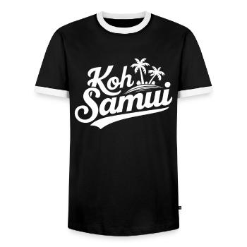 Koh Samui Souvenir Palm Trees Beach Design - Men's Ringer Shirt - black/white - Front - AI Model Female 172 light (172cm) & AI Model Male 178 light (178cm)