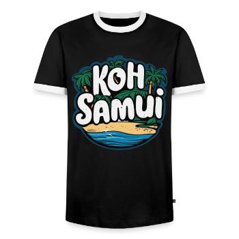 Koh Samui souvenir beach paradise - Men's Ringer Shirt - black/white - Front - AI Model Female 172 light (172cm) & AI Model Male 178 light (178cm)