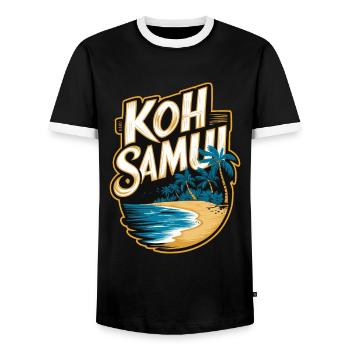 Koh Samui souvenir beach and palm trees - Men's Ringer Shirt - black/white - Front - AI Model Female 172 light (172cm) & AI Model Male 178 light (178cm)