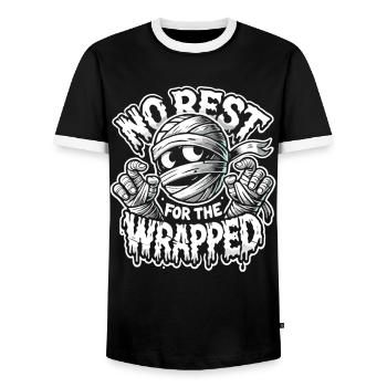 Mummy Unwrapped Halloween Shirt - Men's Ringer Shirt - black/white - Front - AI Model Female 172 light (172cm) & AI Model Male 178 light (178cm)