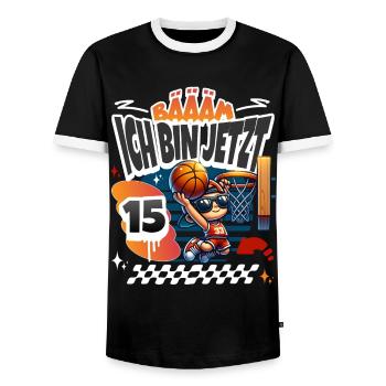 Basketball Bääm Ich Bin Jetzt 15. Geburtstag - Männer Kontrast-T-Shirt - Schwarz/Weiß - Vorne - AI Model Female 172 light (172cm) & AI Model Male 178 light (178cm)