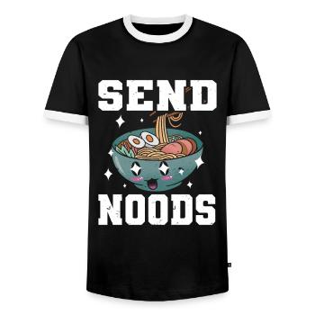 Send Noods Funny Japanese Ramen Noodle - Men's Ringer Shirt - black/white - Front - AI Model Female 172 light (172cm) & AI Model Male 178 light (178cm)