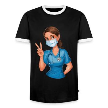Lustige Krankenschwester mit Humor - Männer Kontrast-T-Shirt - Schwarz/Weiß - Vorne - AI Model Female 172 light (172cm) & AI Model Male 178 light (178cm)