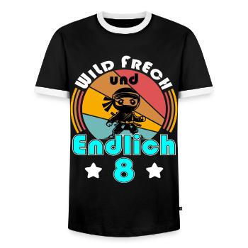 8. Geburtstag Junge Ninja 8 Jahre Ninja Kostüm - Männer Kontrast-T-Shirt - Schwarz/Weiß - Vorne - AI Model Female 172 light (172cm) & AI Model Male 178 light (178cm)