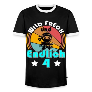 4. Geburtstag Ninja 4 Jahre Ninja Kostüm Jungen - Männer Kontrast-T-Shirt - Schwarz/Weiß - Vorne - AI Model Female 172 light (172cm) & AI Model Male 178 light (178cm)