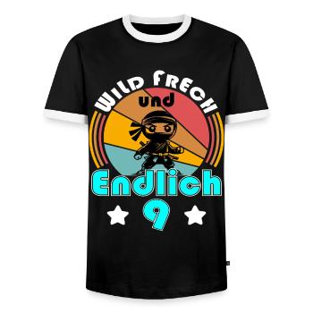 9. Geburtstag Junge Ninja 9 Jahre Ninja Kostüm - Männer Kontrast-T-Shirt - Schwarz/Weiß - Vorne - AI Model Female 172 light (172cm) & AI Model Male 178 light (178cm)