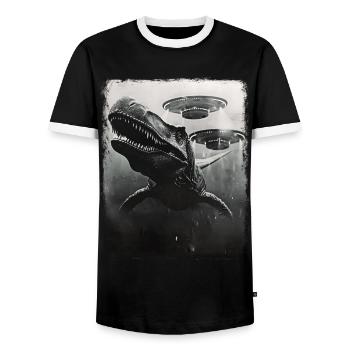Mosasaure Dinosaure OVNI Alien Alien Se - T-shirt contrasté Homme - noir/blanc - Devant - AI Model Female 172 light (172cm) & AI Model Male 178 light (178cm)