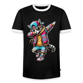 Chat dabbing intelligent de la rue - T-shirt contrasté Homme - noir/blanc - Devant - AI Model Female 172 light (172cm) & AI Model Male 178 light (178cm)
