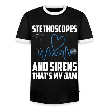 Paramedic Paramedic Ambulance Service - Men's Ringer Shirt - black/white - Front - AI Model Female 172 light (172cm) & AI Model Male 178 light (178cm)