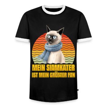 Siamese cats MY SIAMESE CAT IS MY BIGGEST FAN - Men's Ringer Shirt - black/white - Front - AI Model Female 172 light (172cm) & AI Model Male 178 light (178cm)