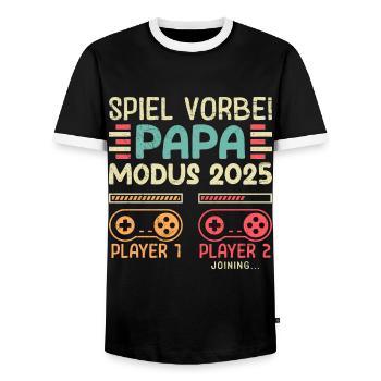 SPIEL VORBEI PAPA MODUS 2025 Lustiges Spielerpapa - Männer Kontrast-T-Shirt - Schwarz/Weiß - Vorne - AI Model Female 172 light (172cm) & AI Model Male 178 light (178cm)