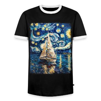 voilier bateau voilier peinture nuit étoilée - T-shirt contrasté Homme - noir/blanc - Devant - AI Model Female 172 light (172cm) & AI Model Male 178 light (178cm)