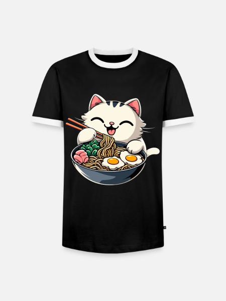 Anime Katze Ramen - Männer Kontrast-T-Shirt - Schwarz/Weiß