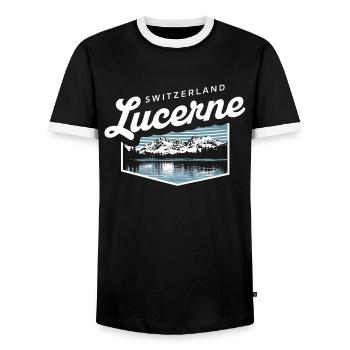 Switzerland Lucerne Souvenir Alpine Landscape - Men's Ringer Shirt - black/white - Front - AI Model Female 172 light (172cm) & AI Model Male 178 light (178cm)