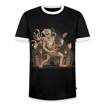 Lustige Mumie, die Gitarre spielt Halloween - Männer Kontrast-T-Shirt - Schwarz/Weiß - Vorne - AI Model Female 172 light (172cm) & AI Model Male 178 light (178cm)