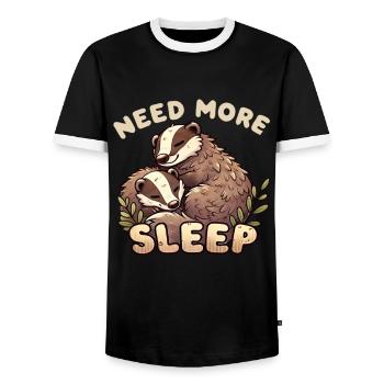 Need more sleep, funny badger, - Men's Ringer Shirt - black/white - Front - AI Model Female 172 light (172cm) & AI Model Male 178 light (178cm)