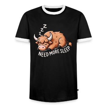 Need more sleep, funny highland cow, - Men's Ringer Shirt - black/white - Front - AI Model Female 172 light (172cm) & AI Model Male 178 light (178cm)