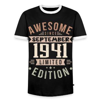 1941 Septembre Anniversaire Né en septembre 1941 - T-shirt contrasté Homme - noir/blanc - Devant - AI Model Female 172 light (172cm) & AI Model Male 178 light (178cm)