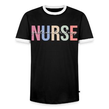 Gastroenterology Nurse Nursing G - Men's Ringer Shirt - black/white - Front - AI Model Female 172 light (172cm) & AI Model Male 178 light (178cm)