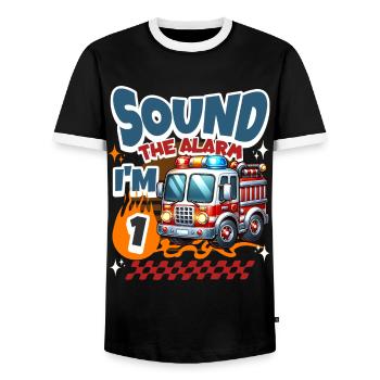 1er anniversaire des pompiers - T-shirt contrasté Homme - noir/blanc - Devant - AI Model Female 172 light (172cm) & AI Model Male 178 light (178cm)