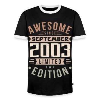 2003 Septembre Anniversaire Né Septembre 2003 - T-shirt contrasté Homme - noir/blanc - Devant - AI Model Female 172 light (172cm) & AI Model Male 178 light (178cm)