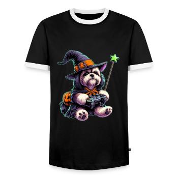 Halloween shirts Shih Tzu game freak - Men's Ringer Shirt - black/white - Front - AI Model Female 172 light (172cm) & AI Model Male 178 light (178cm)