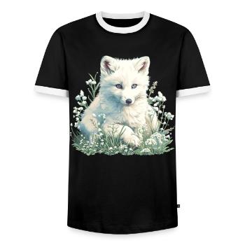 Arctic Fox Polarfüchse Polarfuchs - Men's Ringer Shirt - black/white - Front - AI Model Female 172 light (172cm) & AI Model Male 178 light (178cm)
