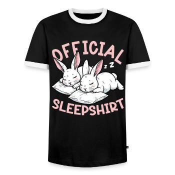Official Sleeping Shirt Funny Rabbit Rabbit - Men's Ringer Shirt - black/white - Front - AI Model Female 172 light (172cm) & AI Model Male 178 light (178cm)
