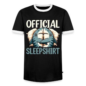 Official Sleep Shirt Funny Shark Pajamas - Men's Ringer Shirt - black/white - Front - AI Model Female 172 light (172cm) & AI Model Male 178 light (178cm)