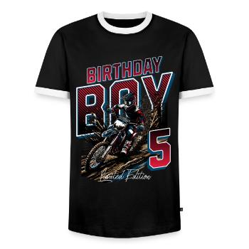 Motocross 5th Birthday - Men's Ringer Shirt - black/white - Front - AI Model Female 172 light (172cm) & AI Model Male 178 light (178cm)