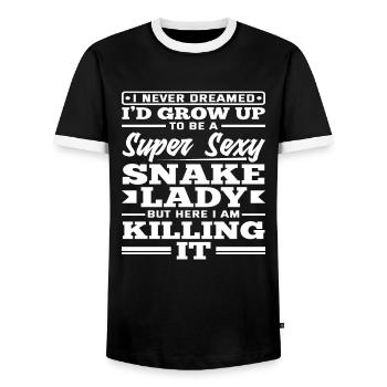 Schlangenfrau Lustiges Schlange Besitzer - Männer Kontrast-T-Shirt - Schwarz/Weiß - Vorne - AI Model Female 172 light (172cm) & AI Model Male 178 light (178cm)
