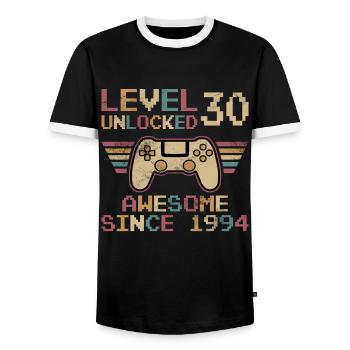 30th Birthday Level 30 Unlocked Gamer Party - Men's Ringer Shirt - black/white - Front - AI Model Female 172 light (172cm) & AI Model Male 178 light (178cm)