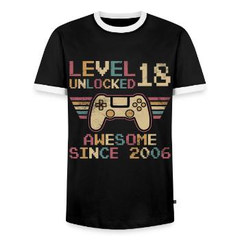 18th Birthday - 18 Years Level 18 Unlocked - Men's Ringer Shirt - black/white - Front - AI Model Female 172 light (172cm) & AI Model Male 178 light (178cm)