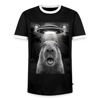 Capybara Selfie OVNI Extraterrestres Drôles D’animaux Photos - T-shirt contrasté Homme - noir/blanc - Devant - AI Model Female 172 light (172cm) & AI Model Male 178 light (178cm)