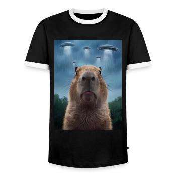 Capybara Selfie OVNI Extraterrestres Drôles D’animaux Photos - T-shirt contrasté Homme - noir/blanc - Devant - AI Model Female 172 light (172cm) & AI Model Male 178 light (178cm)