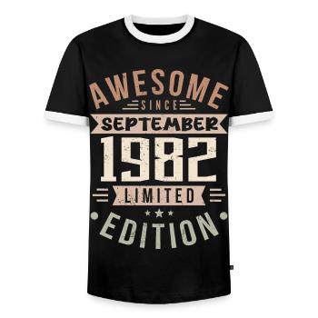 1982 September Birthday Born September 1982 - Men's Ringer Shirt - black/white - Front - AI Model Female 172 light (172cm) & AI Model Male 178 light (178cm)