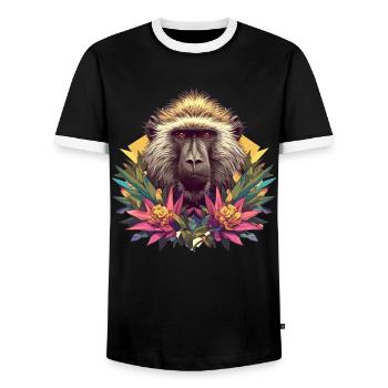 Baboon Paviane Pavian - Men's Ringer Shirt - black/white - Front - AI Model Female 172 light (172cm) & AI Model Male 178 light (178cm)
