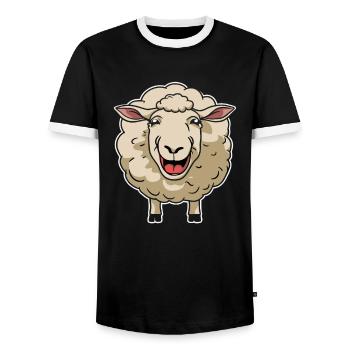 Lustiges Lachendes Schaf Cartoon - Männer Kontrast-T-Shirt - Schwarz/Weiß - Vorne - AI Model Female 172 light (172cm) & AI Model Male 178 light (178cm)